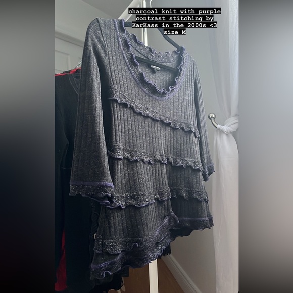 Vintage Sweaters - 2000s charcoal purple knit